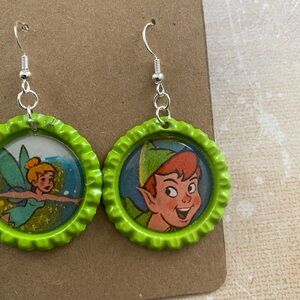 2/$20 Peter Pan and Tinker bell handcrafted bottle Cap Earrings